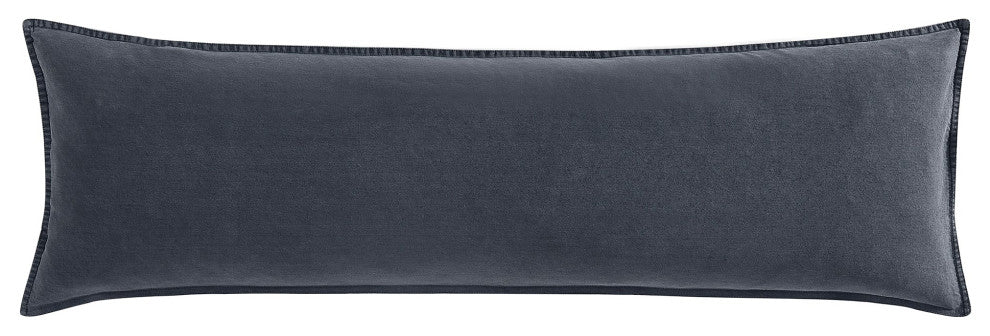 Stonewashed Cotton Canvas Long Lumbar Pillow, 14"x42", Charcoal