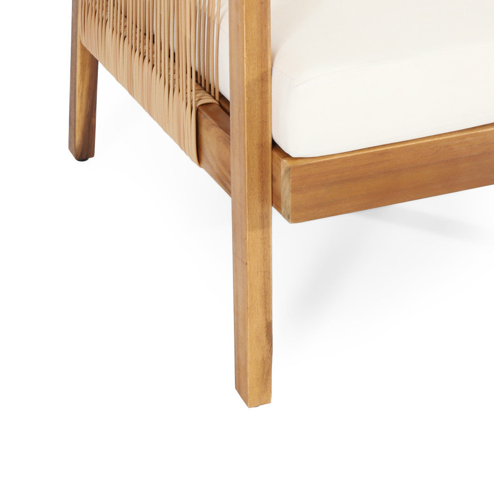 Allerton Outdoor Acacia Wood and Wicker Club Chairs With Cushions, Set of 2