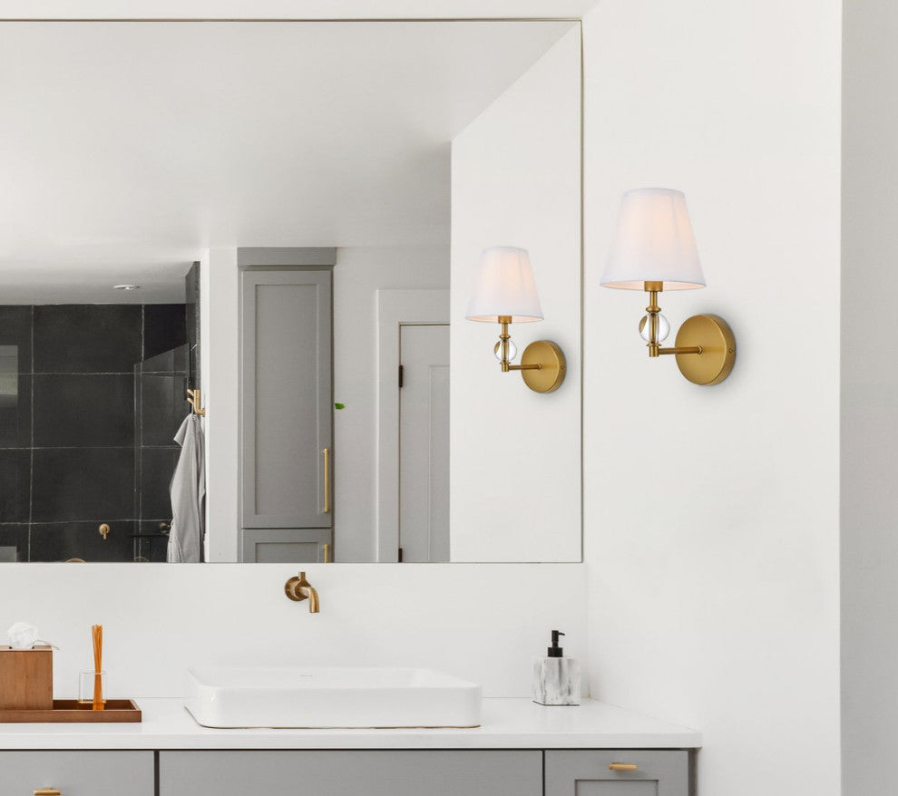 Beau 1-Light Bath Sconce, Brass With White Fabric Shade