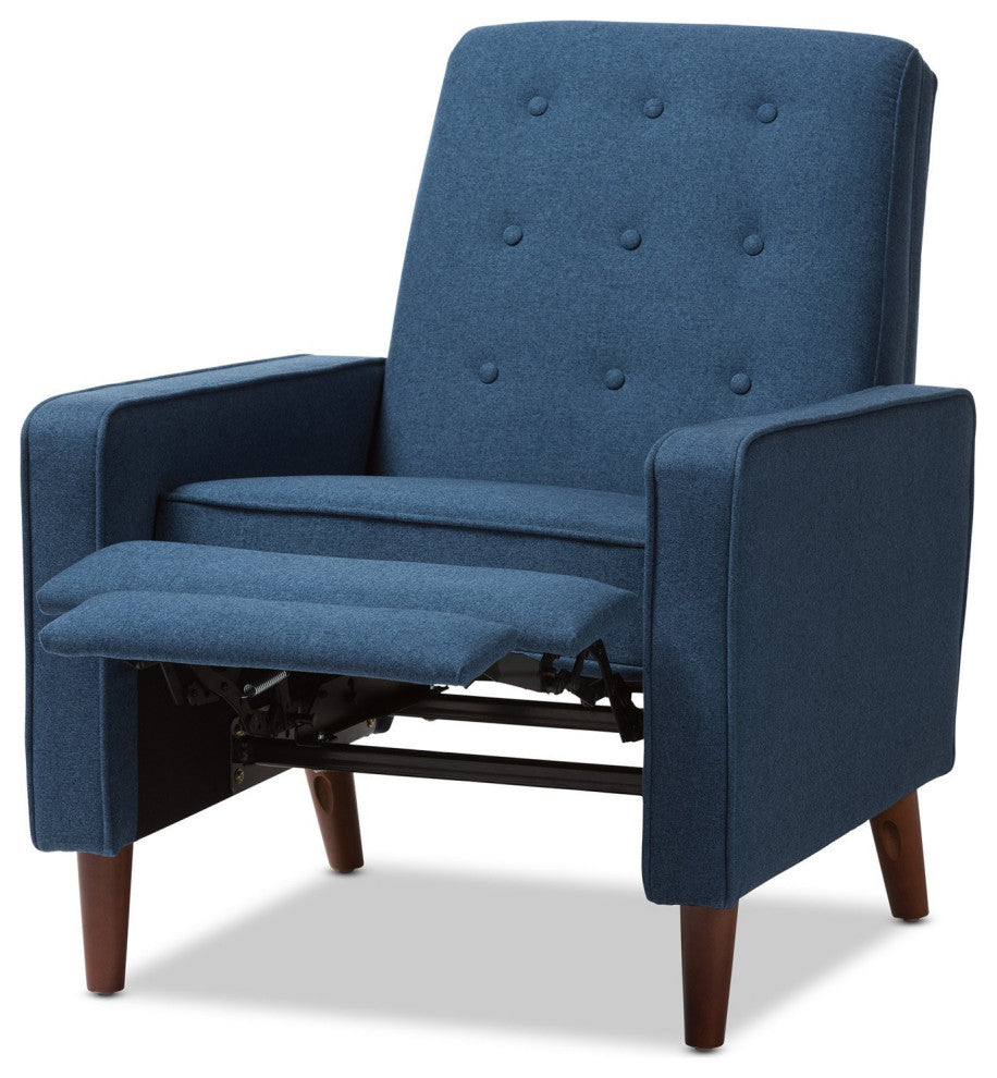 Mid-Century Modern Blue Lounge Chair, Retro Recliner with Tufted Back