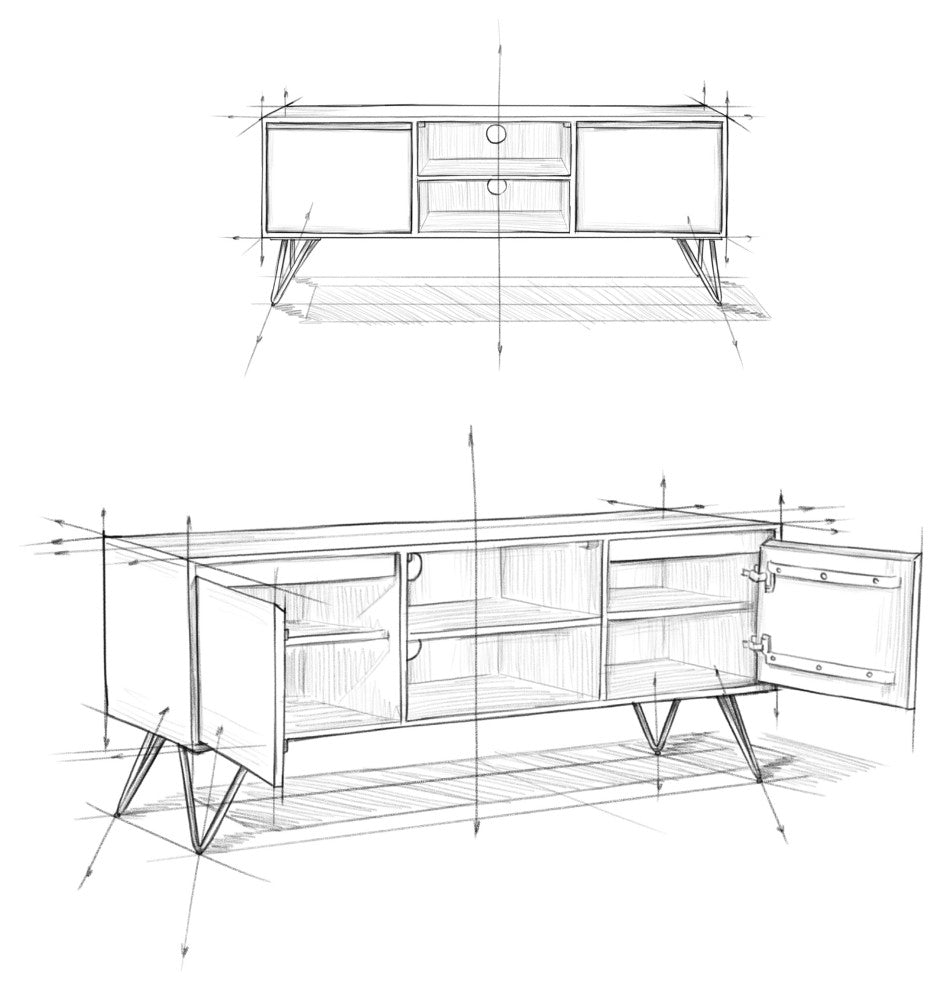 Hunter Solid Mango Wood TV Media Stand For TVs up to 65", Umber Brown Stain