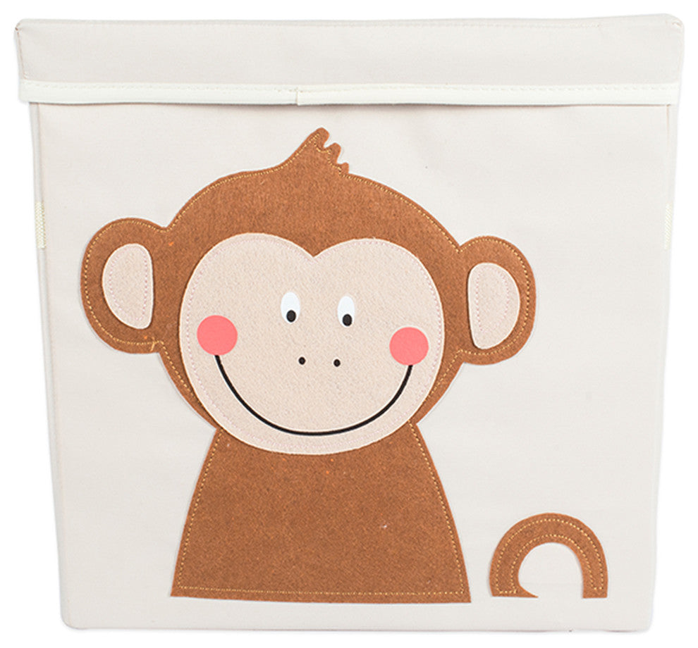 DII Polyester Kid Felt-Stitched Cube Monkey Square With Lid 13x13x13"