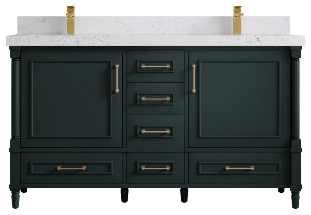 Aberdeen 60 Double Bathroom Vanity in Dark Forest Green 2" Empira Quartz