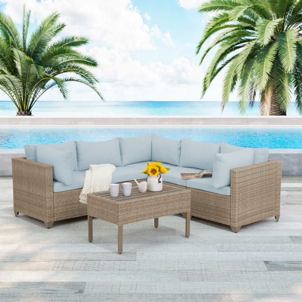 Maui 6-Piece Outdoor Conversation Set, Coffee Table, Sky Blue