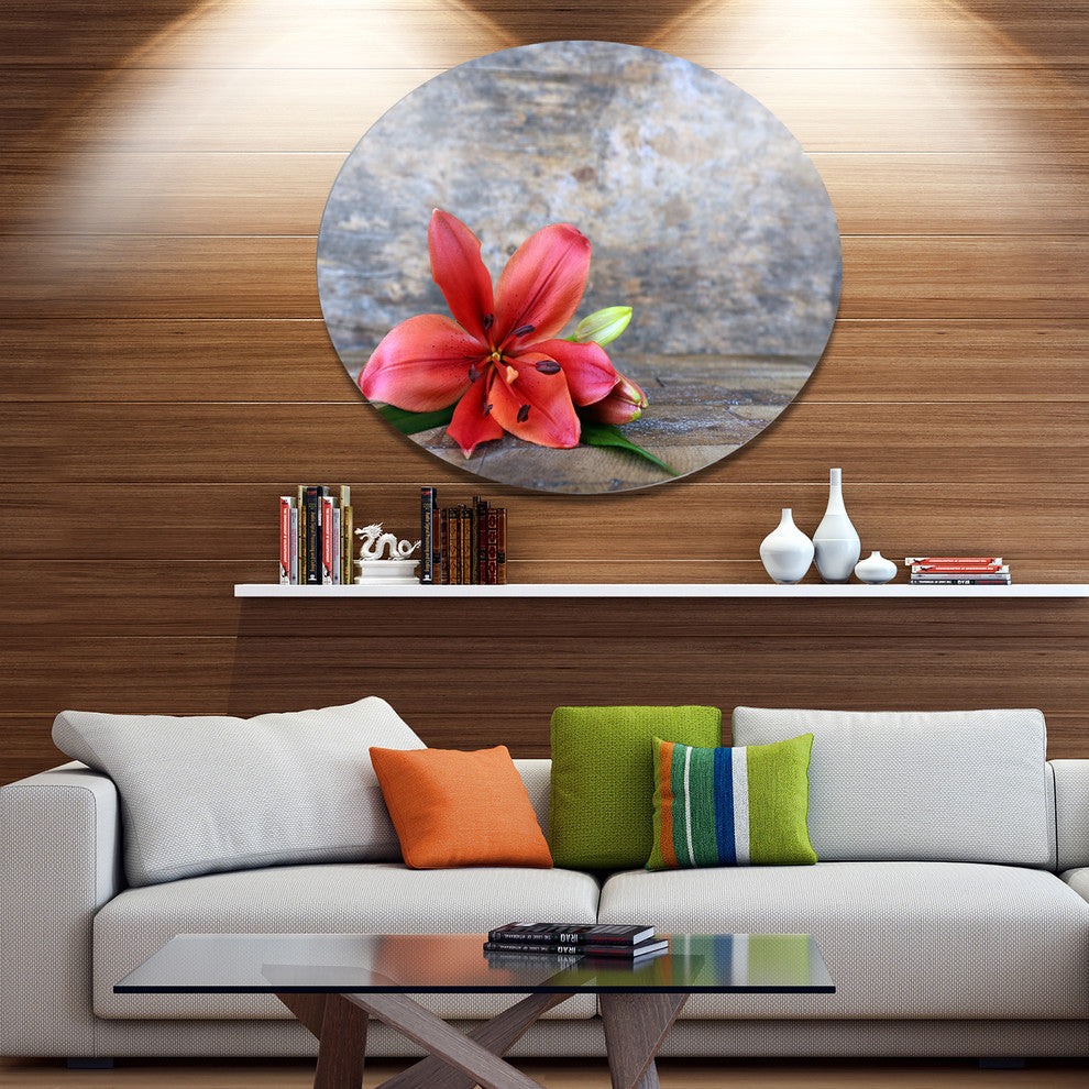 Beautiful Fallen Red Lily Flower, Floral Round Metal Wall Art, 23"