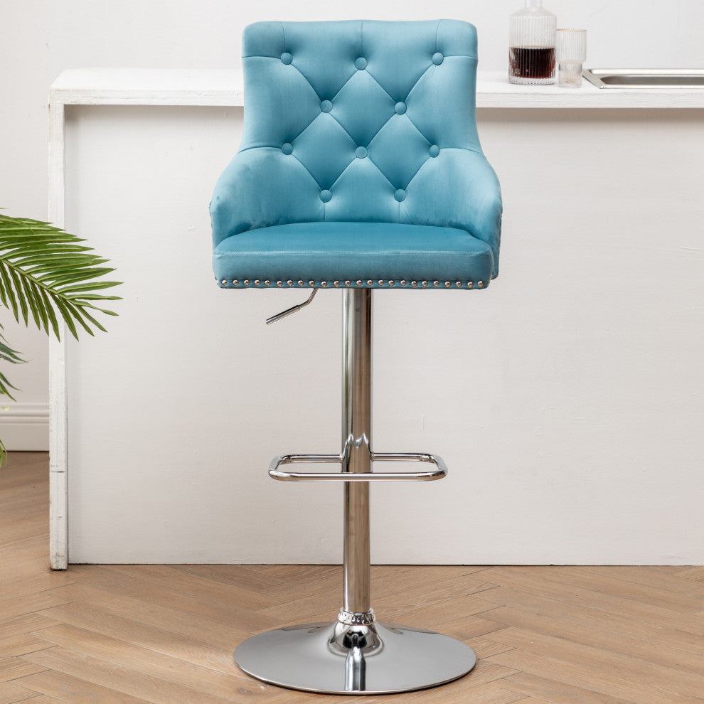 Upholstered 25"-33" Adjustable High Back Dining Stools Set of 2, Teal