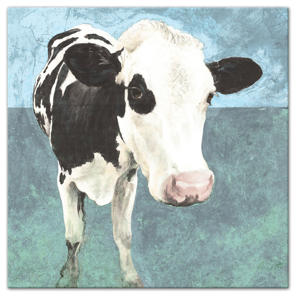 Happy Dairy Cow Painting Print 30x30 Canvas Wall Art