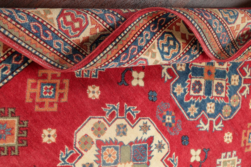 Oriental Kazak Traditional Hand Made Pakistani Area Rug, Red, 6'8"x4'11