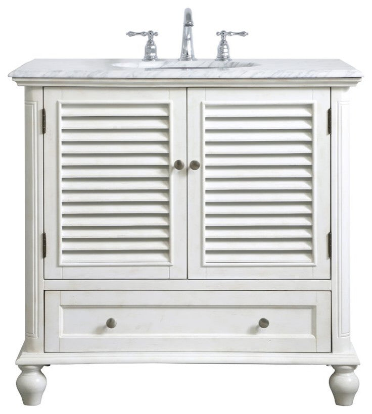 Elegant Decor Rhodes 36" Single Marble Top Bathroom Vanity in Antique White