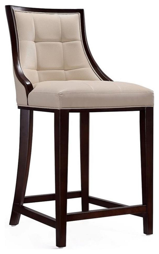 Manhattan Comfort Fifth 26" Faux Leather Counter Stool in Cream (Set of 3)