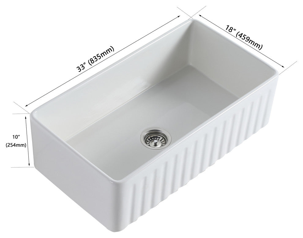 White Fireclay 33 in. Single Bowl Farmhouse Apron Kitchen Sink with Accessories,