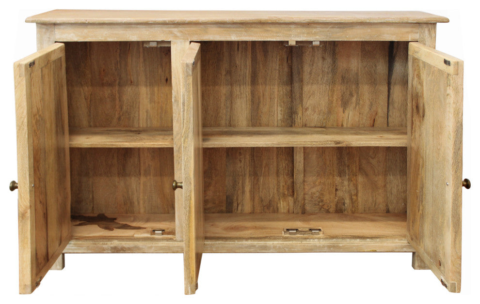 Bayside Jensen 3-Door Solid Wood Sideboard, Distressed Natural Finish