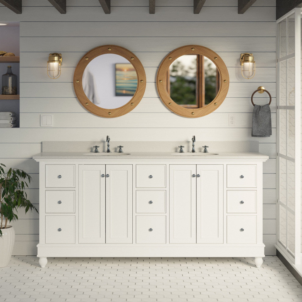 Bella 72" Double Bath Vanity, Base: White, Top: Quartz