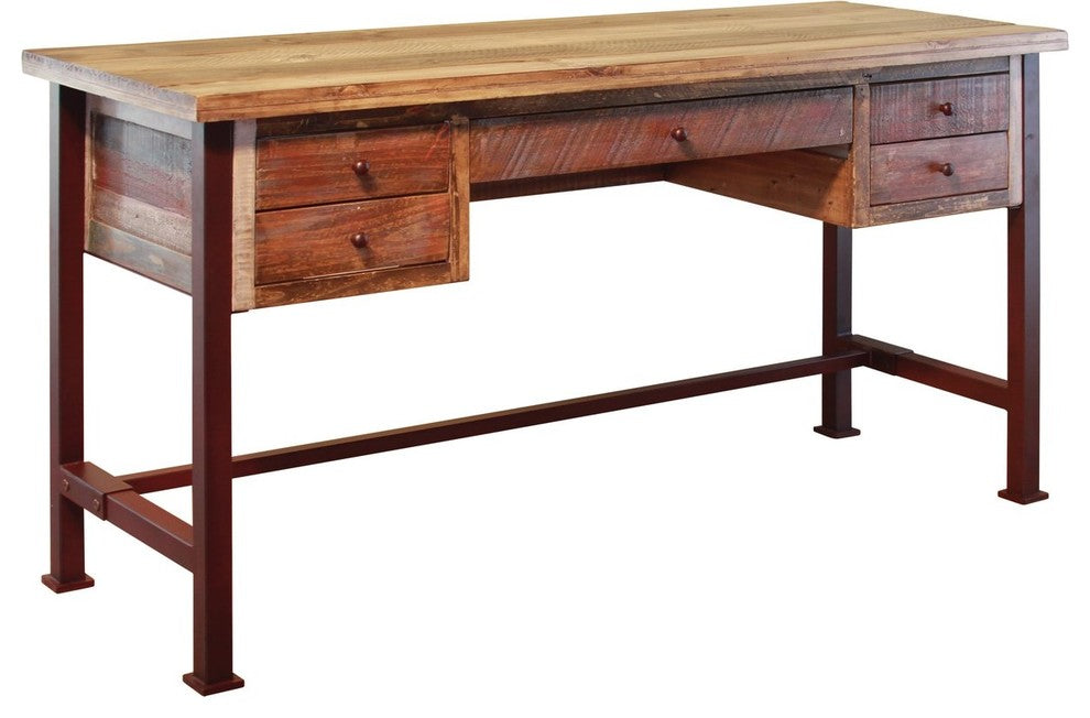 Bayshore Rustic Style 5-Drawer Writing Desk, Library Table