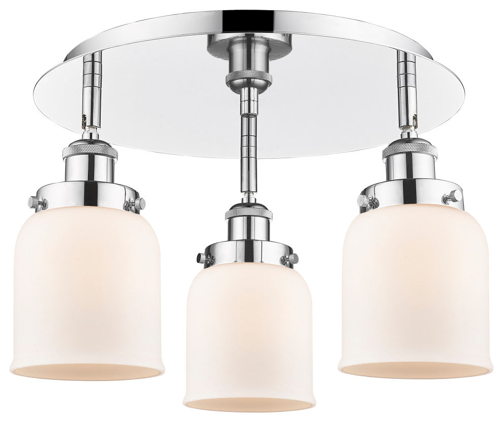 Bell-3 Light 17" Flush Mount-Polished Chrome, Matte White Glass Shade