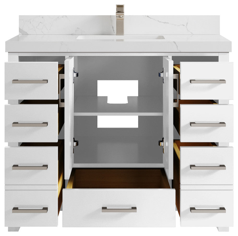 Malibu 42 Single Sink Bath Vanity in White  2" Calacatta Laza