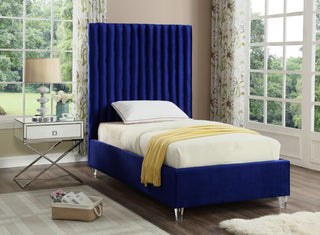 Candace Velvet Upholstered Bed, Navy, Twin