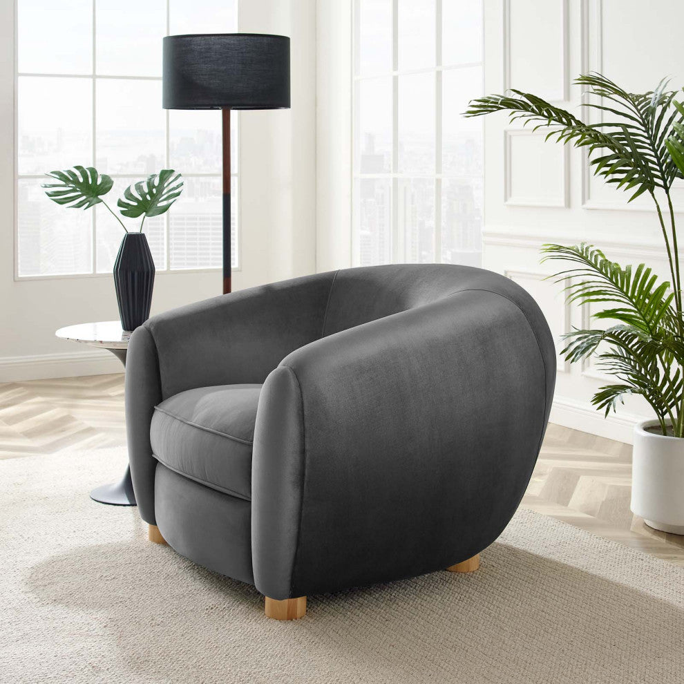 Armchair Accent Chair, Velvet, Dark Gray, Modern, Living Lounge Hospitality