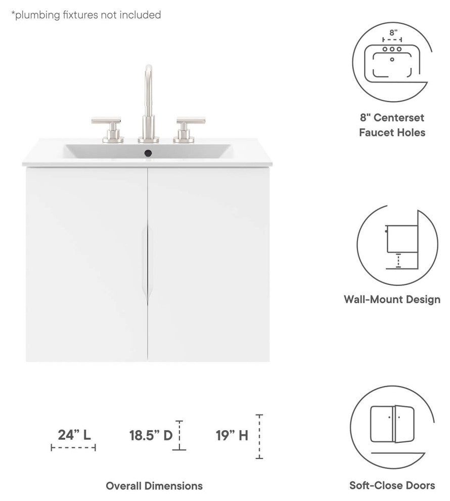 Sink Vanity Cabinet, White, Ceramic, Melamine, Modern, Hotel Bathroom Guest