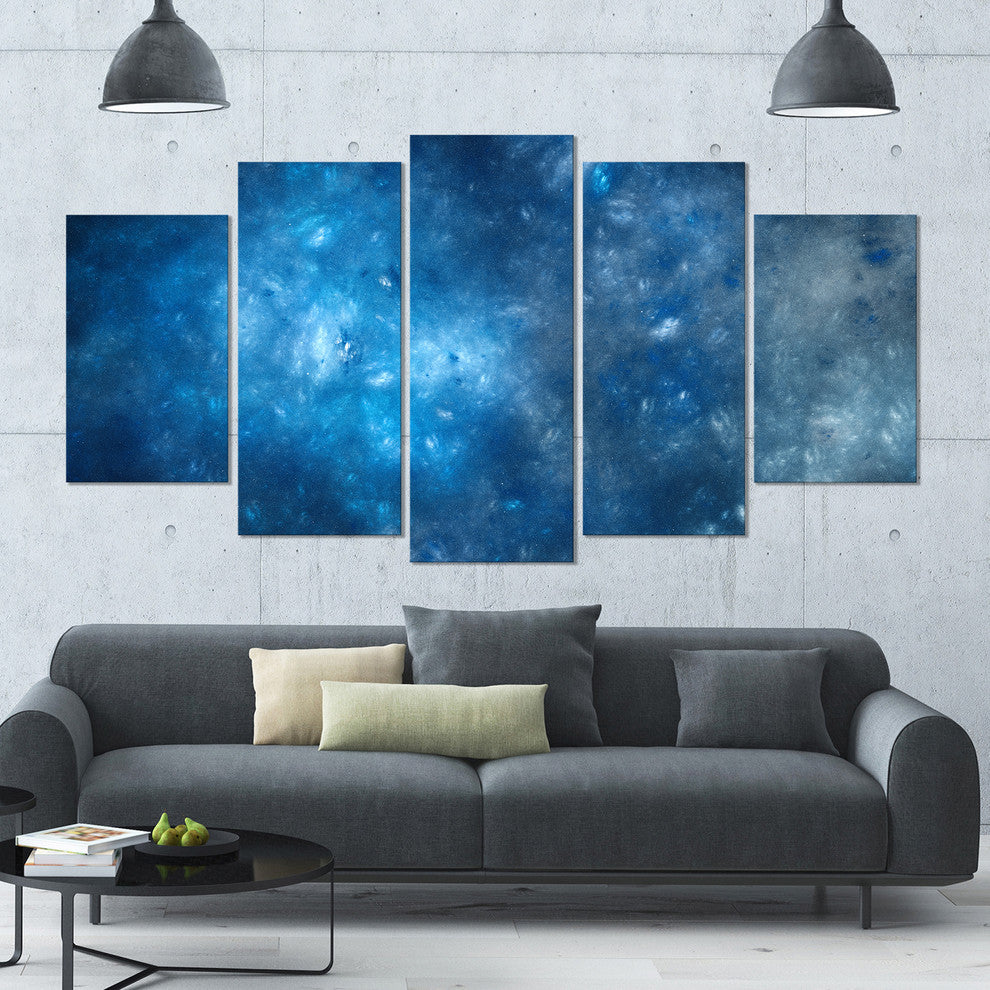 Clear Blue Starry Fractal Sky, Contemporary Canvas Art Print, 60"x32", 5 Panels