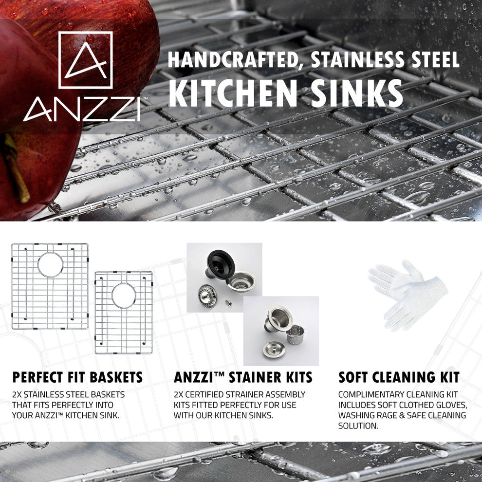 36" Double Bowl Kitchen Sink with Singer Faucet,Polished Chrome