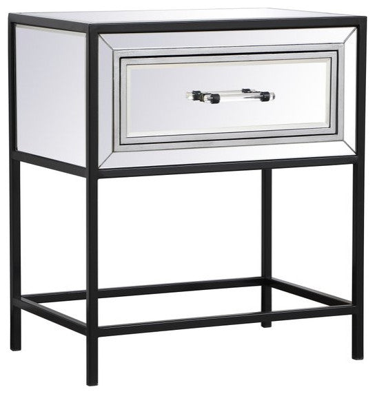 Bailee 21" Mirrored 1-Drawer End Table, Black