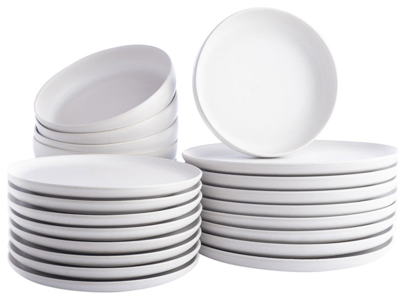 Porto by Stone Lain Macchio Stoneware Dinnerware Set, White Matte, 24-Piece