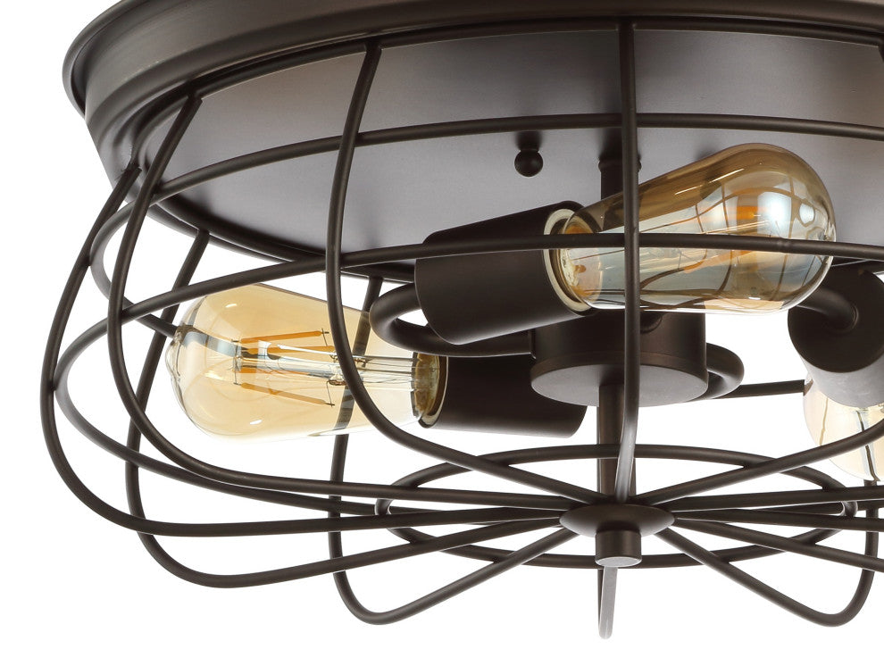 Calvia 15.7" 3-Light Farmhouse Metal Cage Flush Mount