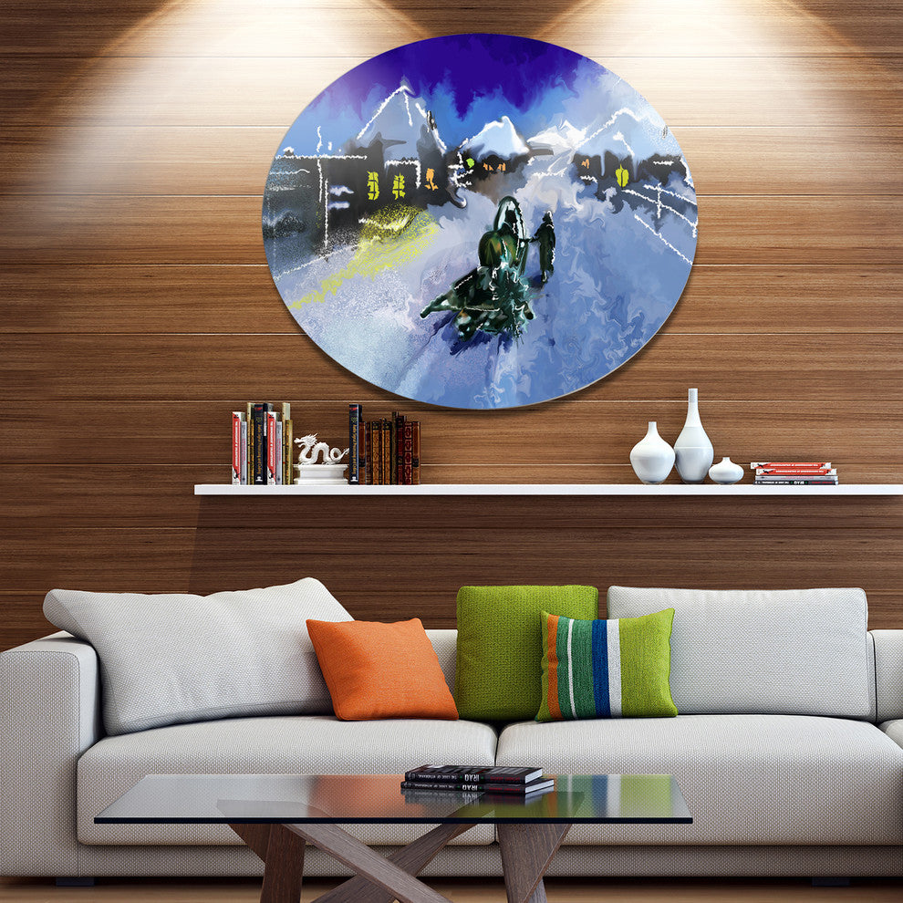 Winter Road And Night Sky, Landscape Art Round Wall Art, 23"