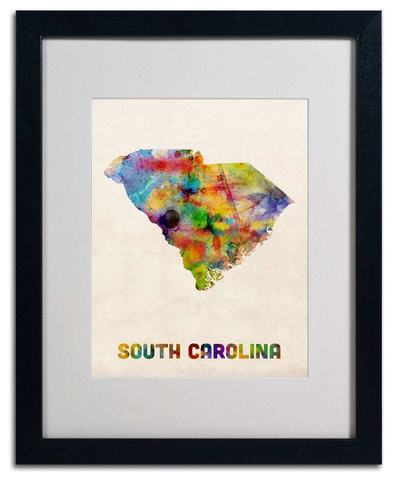 'South Carolina Map' Matted Framed Canvas Art by Michael Tompsett
