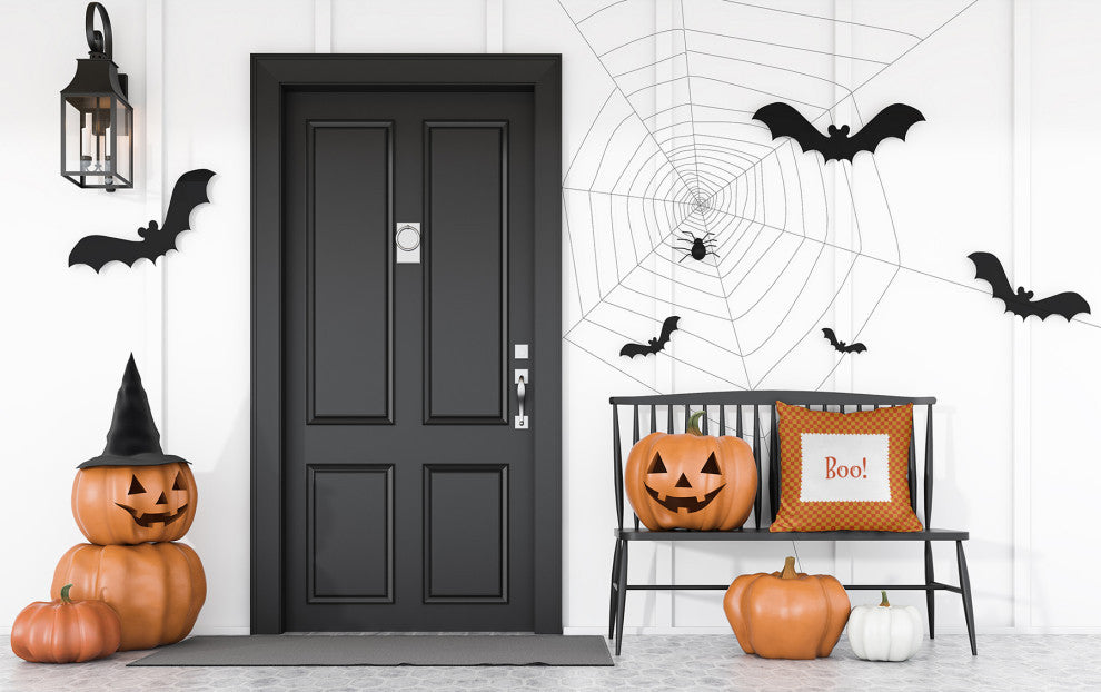 Halloween Boo Checks Indoor/Outdoor Throw Pillow, Rust, 18"x18"