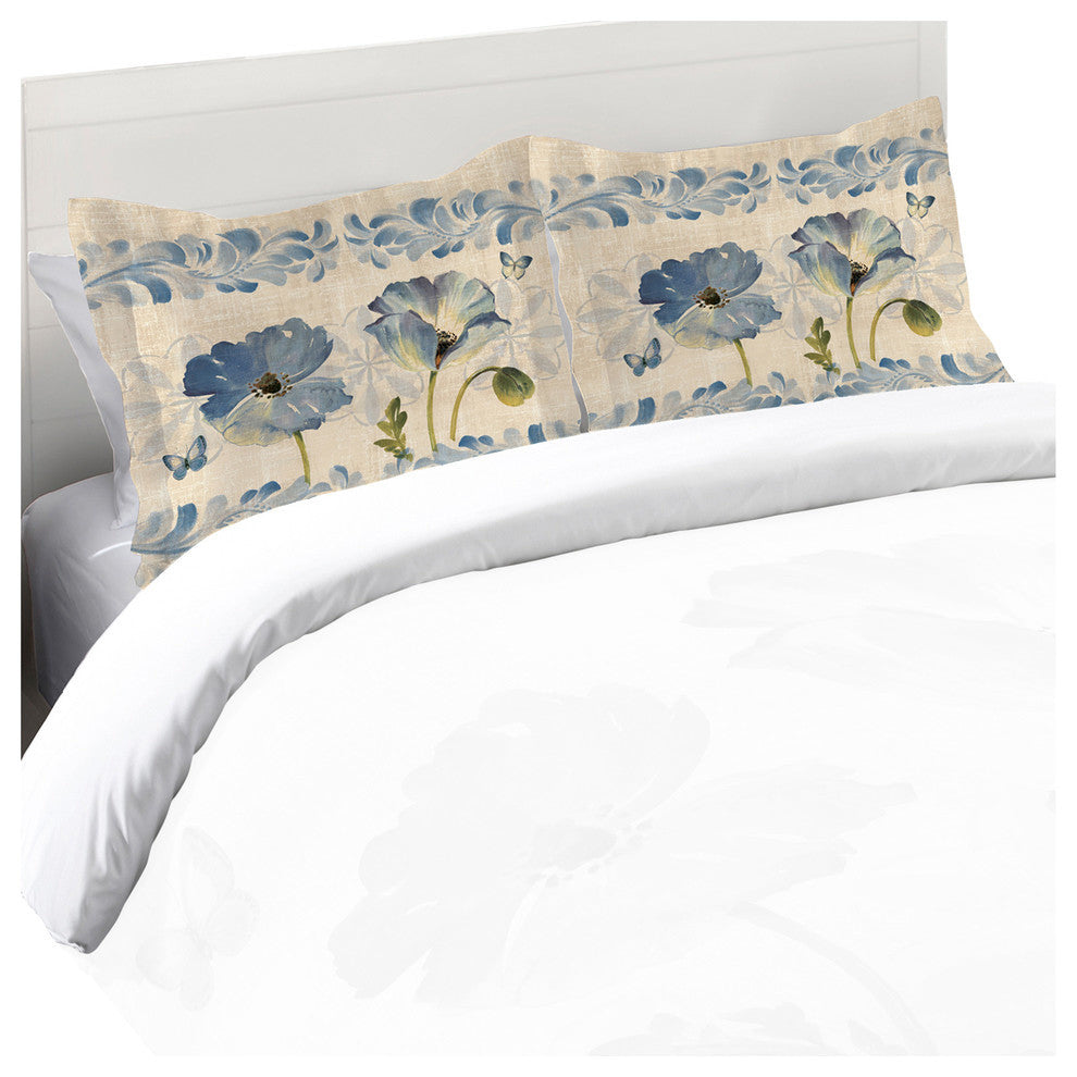 Laural Home Indigo Watercolor Poppies Comforter Sham