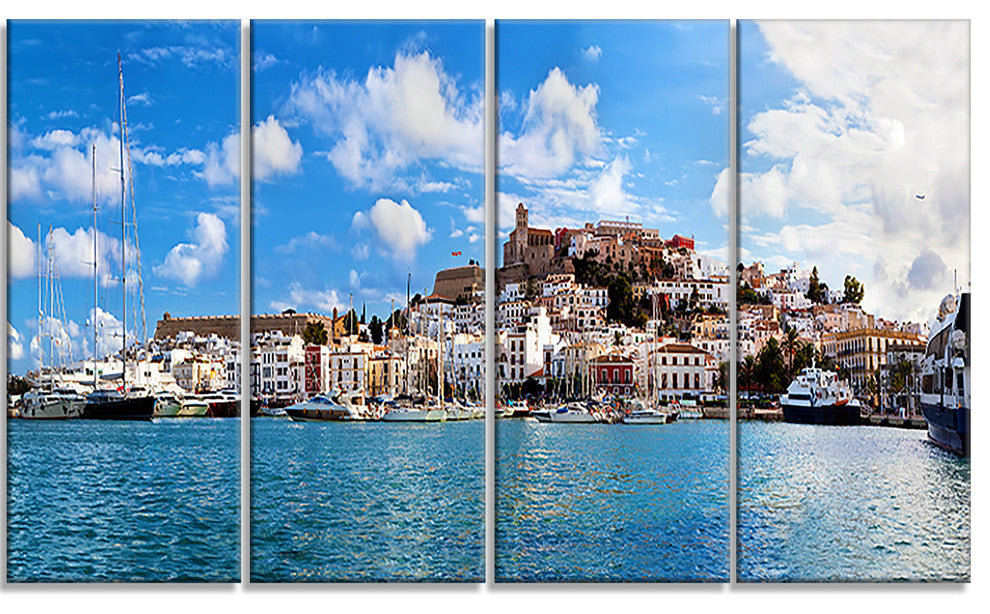 "Panorama of Ibiza, Spain" Cityscape Canvas Photo Print, 4 Panels, 48"x28"