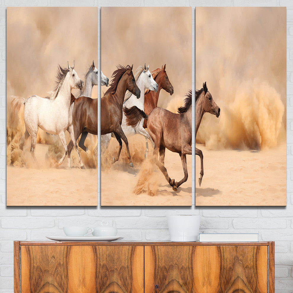 "Herd Gallops in Sand Storm" Photography Metal Wall Art, 3 Panels, 36"x28"