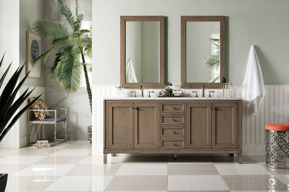 James Martin 305-V72-WWW-3AF Chicago 72" Double Vanity w/ Solid Surface Top