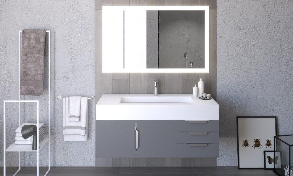CastelloUSA Nile 48" Wall Mounted Vanity Set, Gray, White Top, Brushed Nickel
