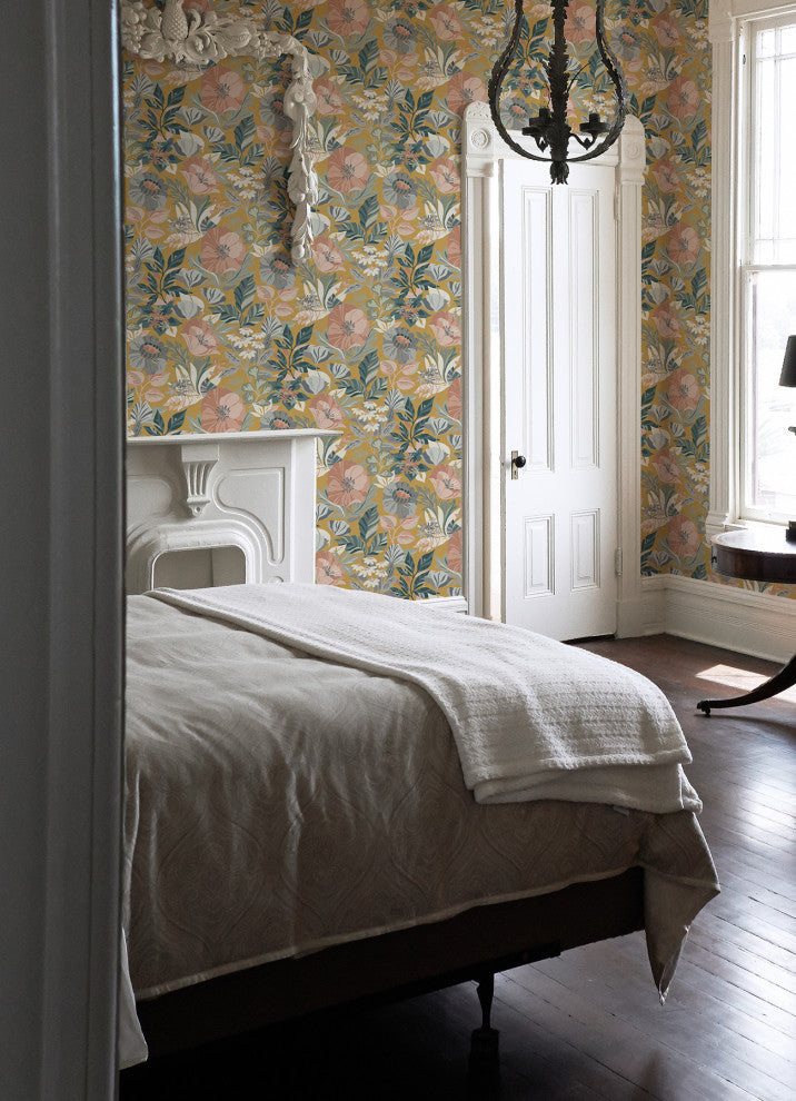 Poppy Fields Mustard Peel and Stick Wallpaper
