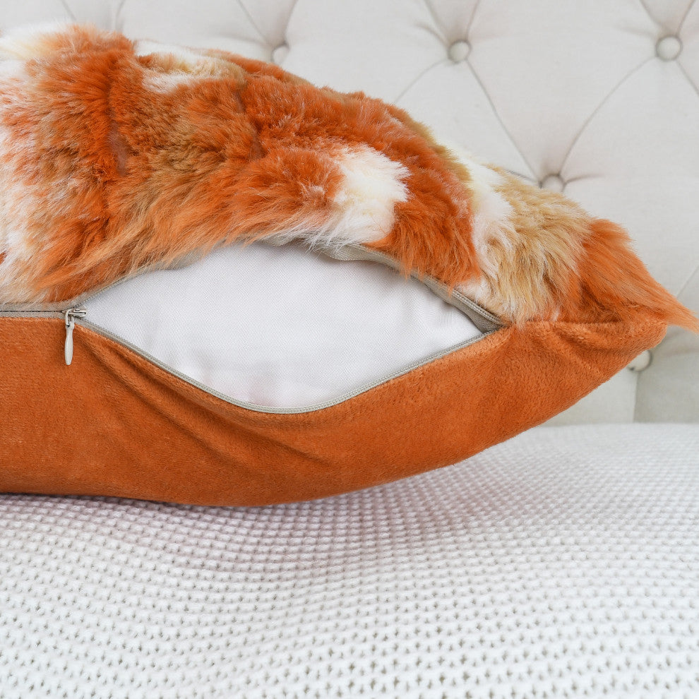 Jacquard Faux Fur Pillow Covers Set of 2, Burnt Orange, 26'' x 26''