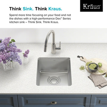 Kraus KD1US17 Dex 17" Single Basin 16 Gauge Stainless Steel - Gloss