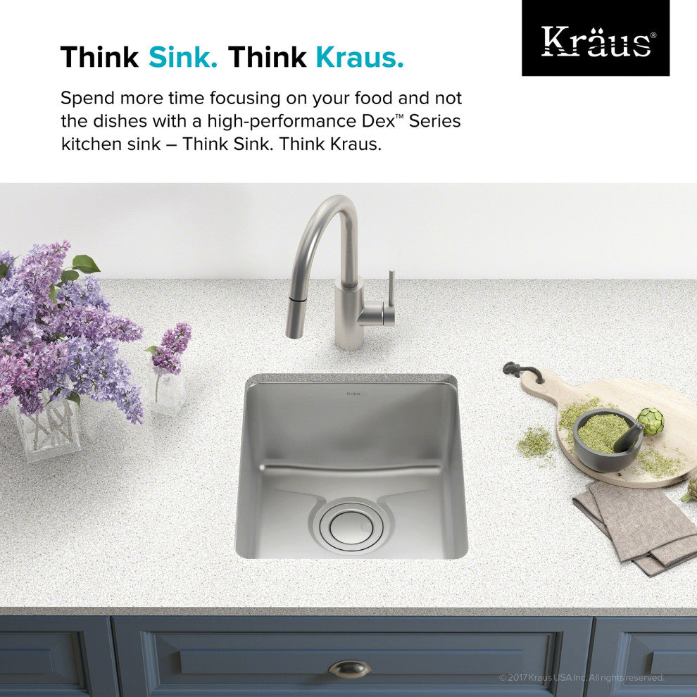 Kraus KD1US17 Dex 17" Single Basin 16 Gauge Stainless Steel - Gloss