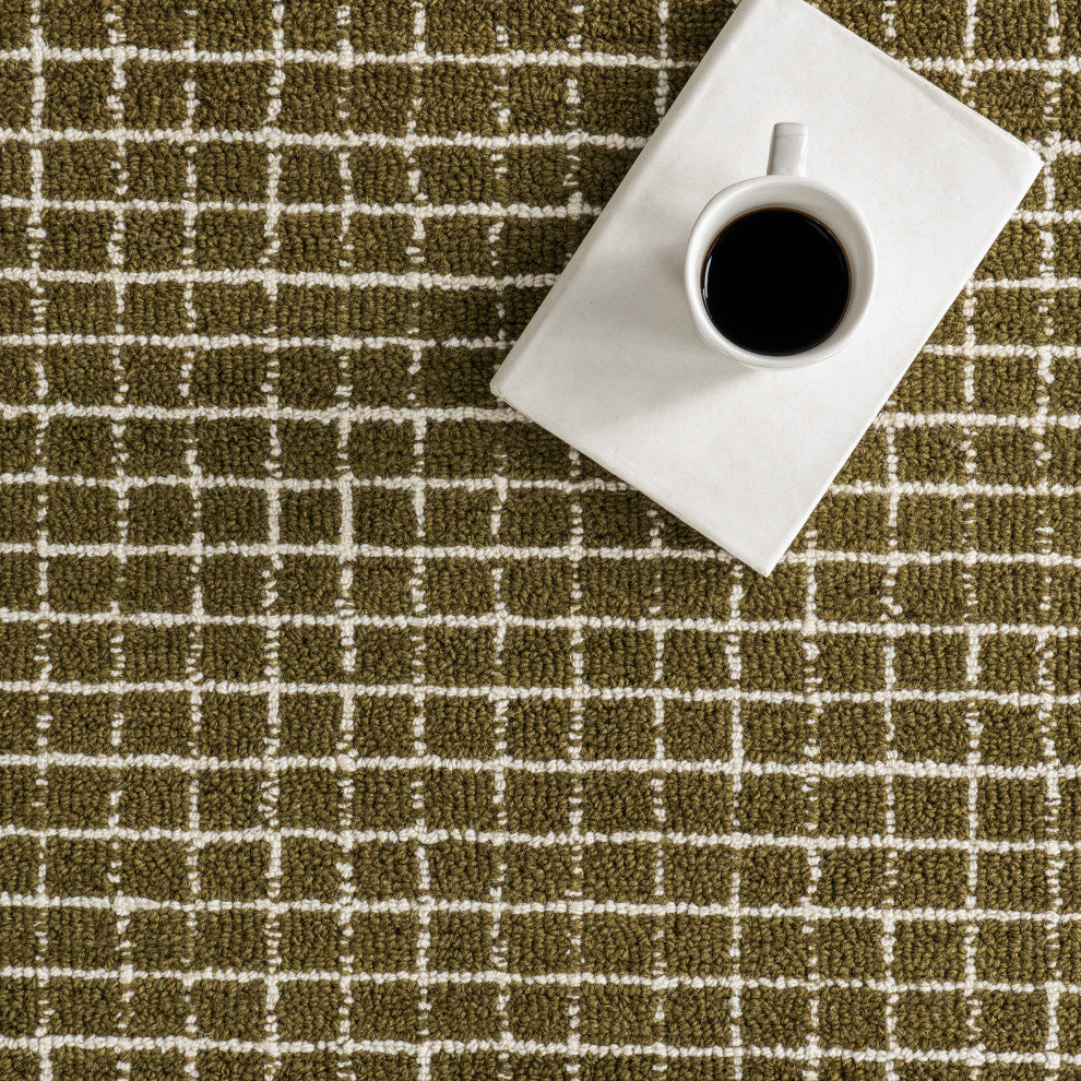 Melrose Checked Wool Area Rug, Moss 6' x 9'