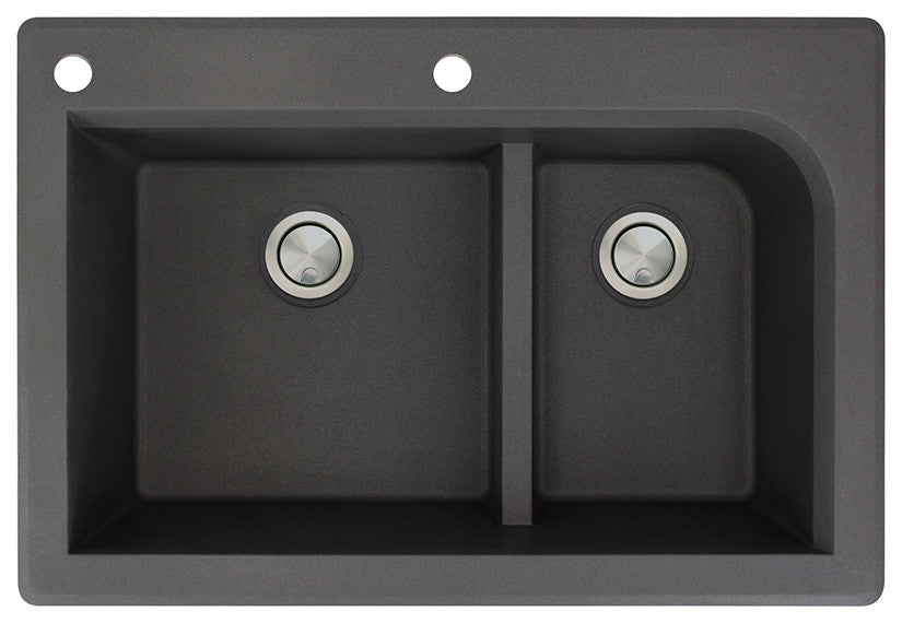 Radius 33" silQ Granite Drop-in Double Bowl Kitchen Sink with 2 Holes in Black