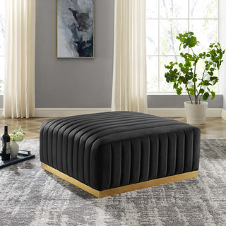 Conjure Channel Tufted Velvet Ottoman, Gold Black