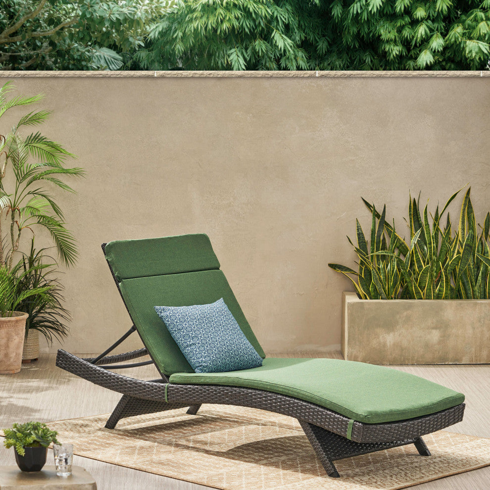 GDF Studio Nassau Outdoor Gray Wicker Chaise Lounge, Jungle Green Cushion