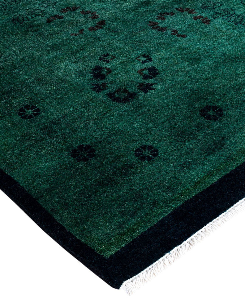 Overdyed, One-of-a-Kind Hand-Knotted Area Rug Green, 12'3"x18'0"