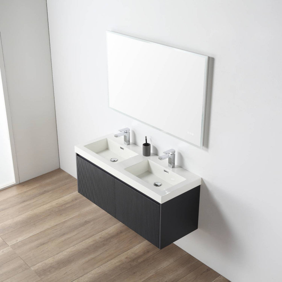 Floating Bathroom Vanity with Sink, Wall Mounted Vanity, Blue, 48" W/ Double Sinks