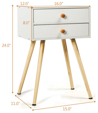Costway 2PC 2-Drawer Nightstand White Side Table End Table