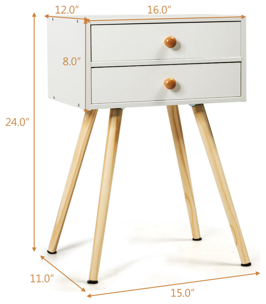 Costway 2PC 2-Drawer Nightstand White Side Table End Table