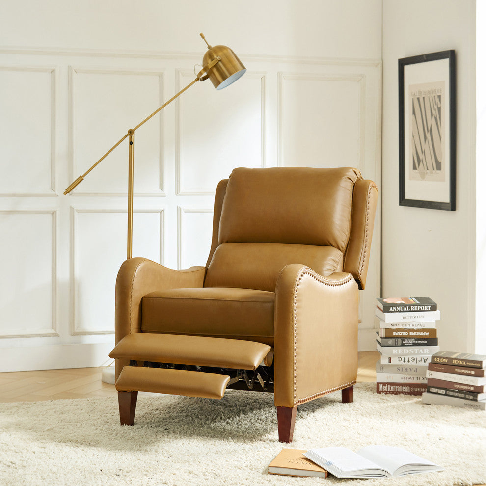 Genuine Leather  Push back Recliner With Wingback, Camel