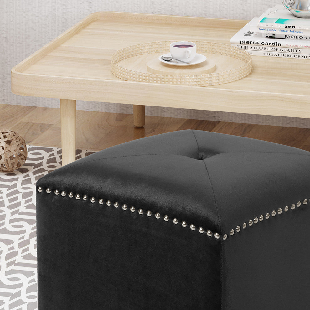 GDF Studio Allen Glam Velvet Ottoman, Black